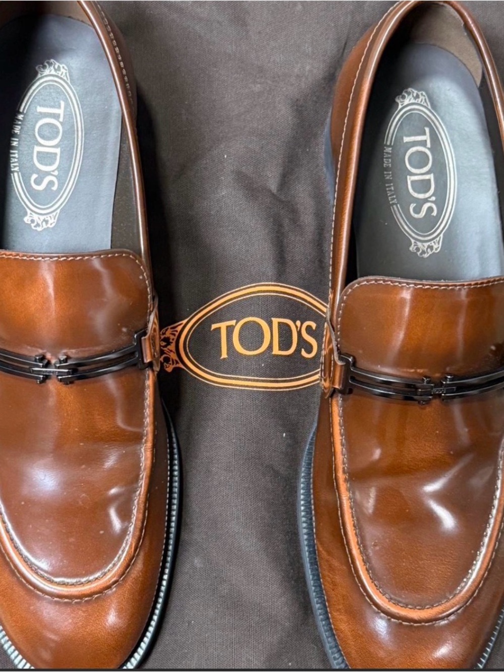 TOD'S Men's Cognac Brown Leather Bit Loafers